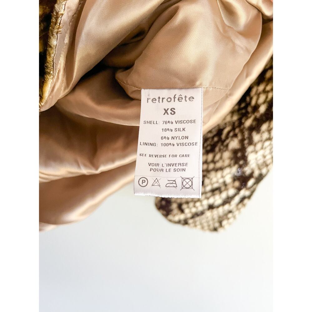 Retrofete | Eleanor Velvet Snake-Print Cocktail Dress | Gold Snake | Sz XS - Picture 8 of 11